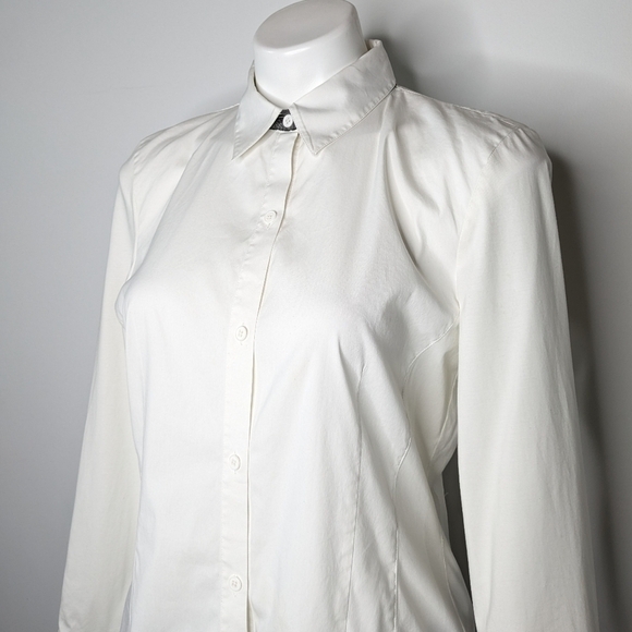 Lafayette 148 white collared button up shirt 12 - Picture 2 of 9